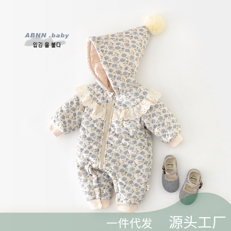 Newborn Baby Girl Romper Floral - Tutine imbottite invernali per bambine, con